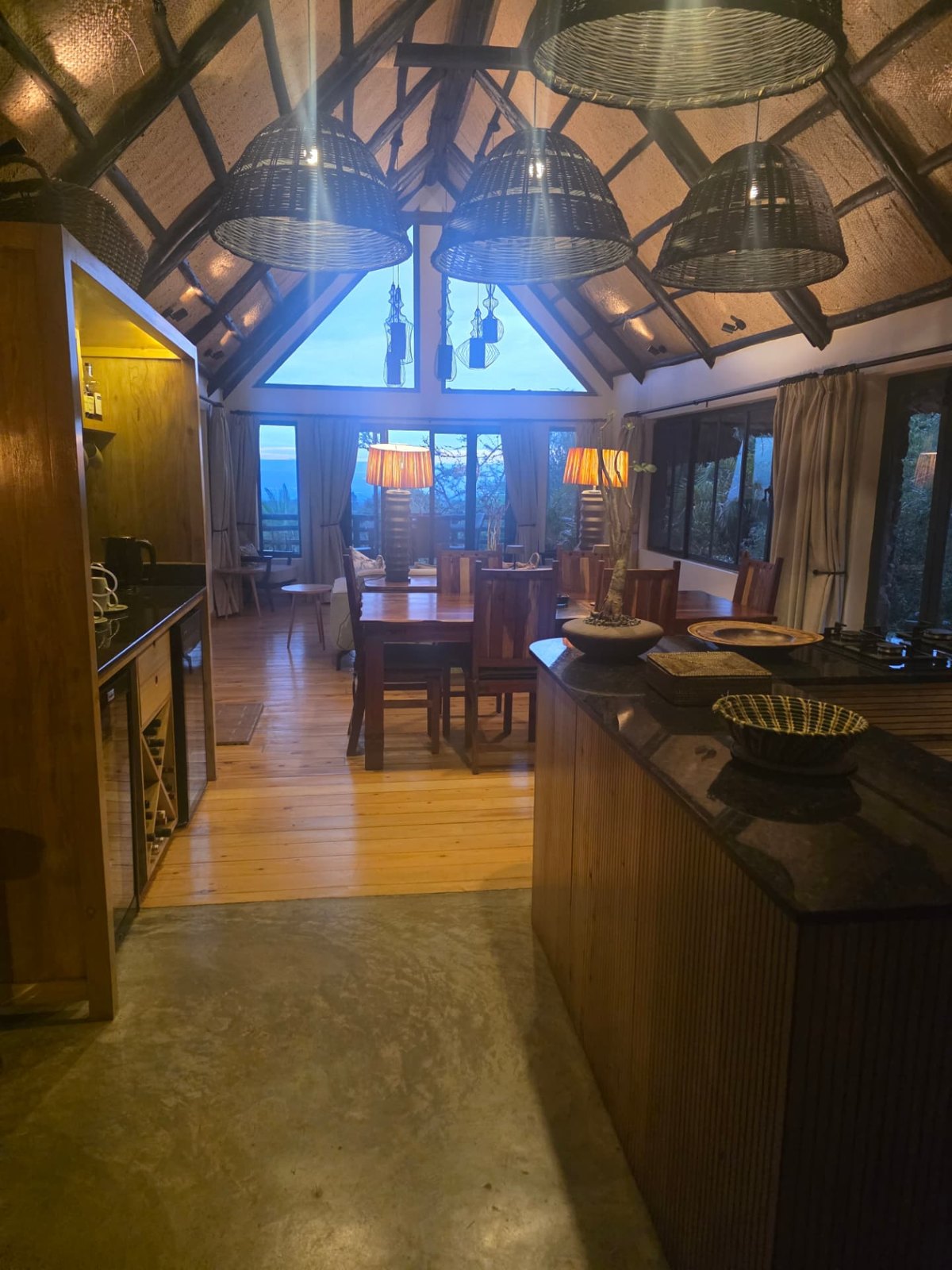 Inside the warmly lit dining room